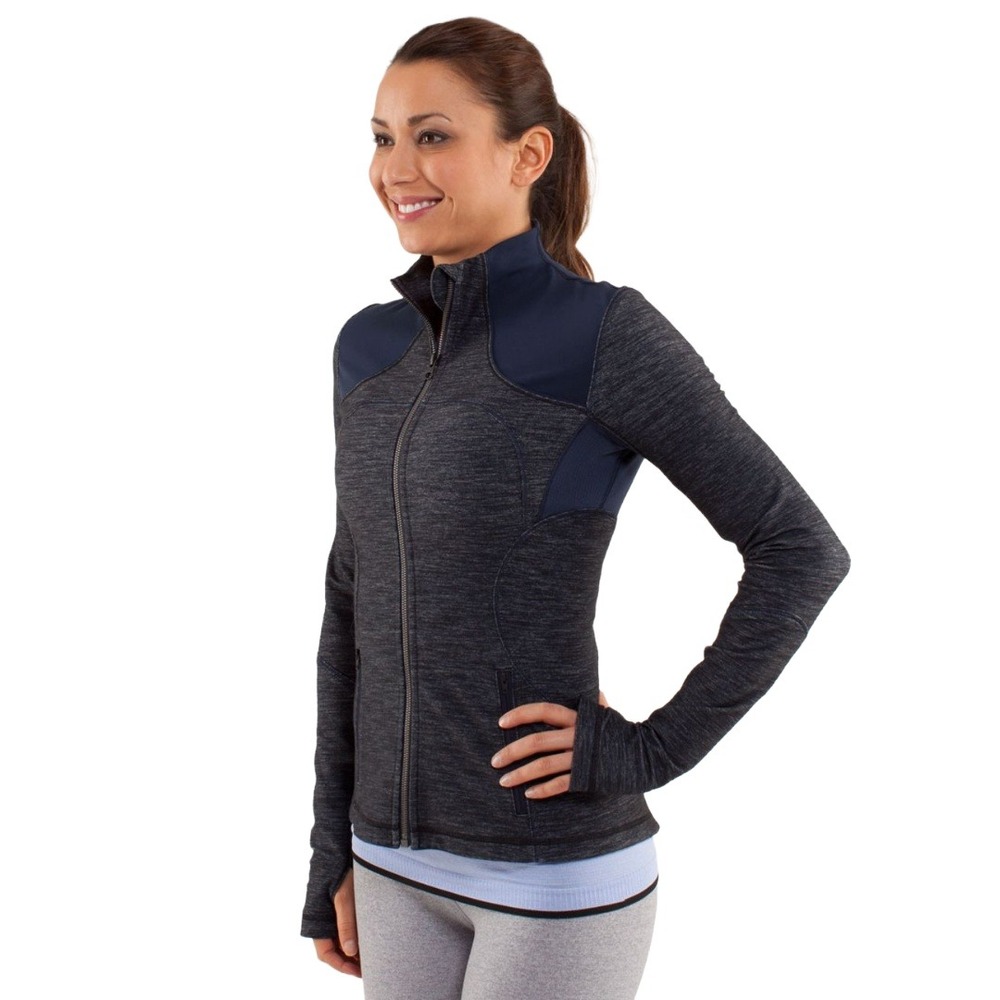Lululemon Forme Jacket Slub Denim Inkwell Athleisure Y2K Yoga Pilates Thumbholes